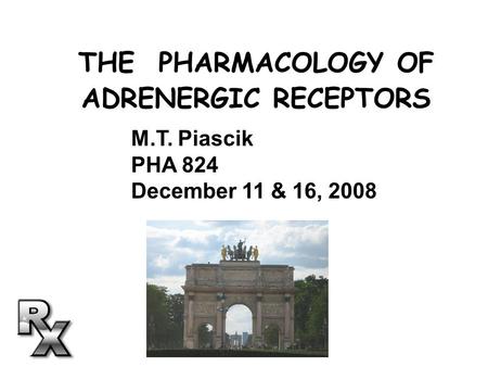 THE PHARMACOLOGY OF ADRENERGIC RECEPTORS M.T. Piascik PHA 824 December 11 & 16, 2008.