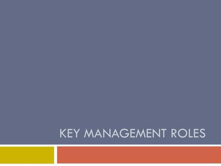 KEY MANAGEMENT ROLES. POLC  There are four key management roles.  Say in your head 5 times: management roles = POLC.  DO NOT FORGET THIS!  Very easy.
