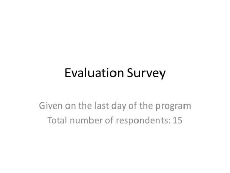 Evaluation Survey Given on the last day of the program Total number of respondents: 15.