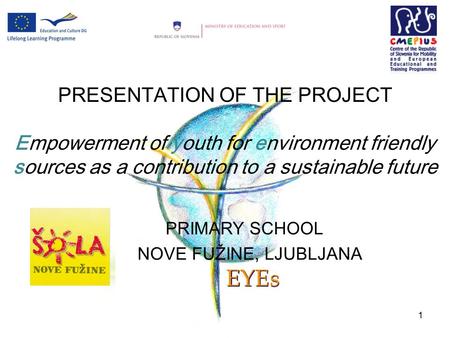 1 PRESENTATION OF THE PROJECT Empowerment of youth for environment friendly sources as a contribution to a sustainable future PRIMARY SCHOOL NOVE FUŽINE,