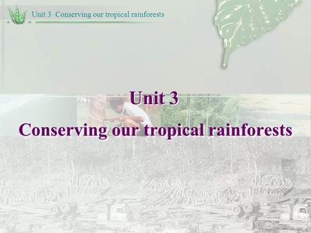 Unit 3 Conserving our tropical rainforests Unit 3 Conserving our tropical rainforests.