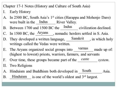 Chapter 17-1 Notes (History and Culture of South Asia)