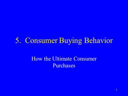 1 5. Consumer Buying Behavior How the Ultimate Consumer Purchases.