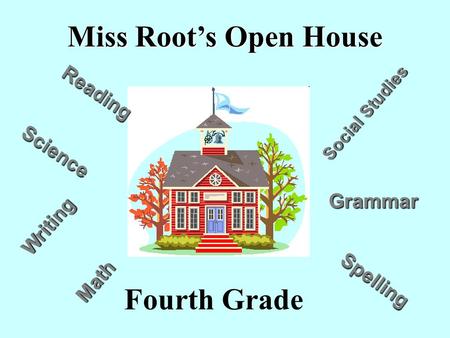 Miss Root’s Open House Fourth Grade Social Studies ReadingScience Spelling Grammar WritingMath.