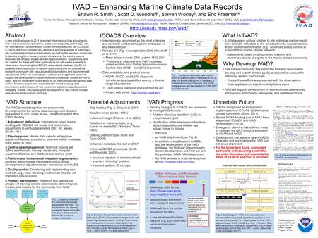 IVAD development supported through a grant from the NOAA Climate Program Office. IVAD – Enhancing Marine Climate Data Records Shawn R. Smith 1, Scott D.