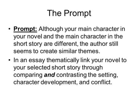 The Prompt Prompt: Although your main character in your novel and the main character in the short story are different, the author still seems to create.