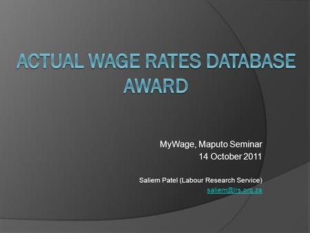 MyWage, Maputo Seminar 14 October 2011 Saliem Patel (Labour Research Service)
