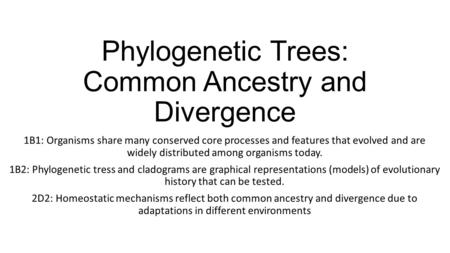 Phylogenetic Trees: Common Ancestry and Divergence 1B1: Organisms share many conserved core processes and features that evolved and are widely distributed.