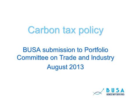 Carbon tax policy BUSA submission to Portfolio Committee on Trade and Industry August 2013.