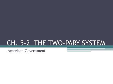 CH. 5-2 THE TWO-PARY SYSTEM American Government. WHY A TWO-PARTY SYSTEM? Do you know Earl Dodge? December 24, 1932 – November 7, 2007 He has run for President.