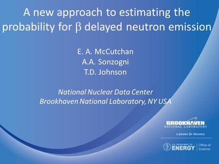 A new approach to estimating the probability for  delayed neutron emission E. A. McCutchan A.A. Sonzogni T.D. Johnson National Nuclear Data Center Brookhaven.