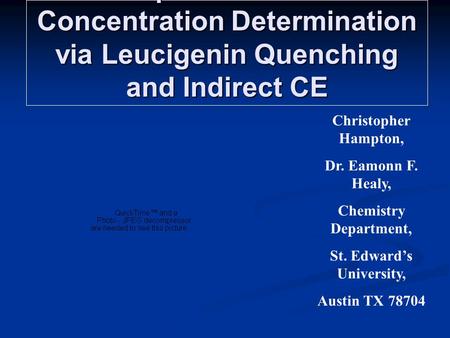 Aquious Halide Concentration Determination via Leucigenin Quenching and Indirect CE Christopher Hampton, Dr. Eamonn F. Healy, Chemistry Department, St.