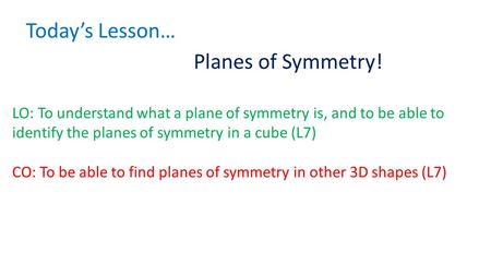 Today’s Lesson… Planes of Symmetry!