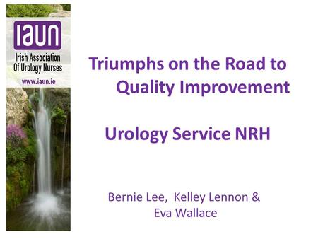 Triumphs on the Road to Quality Improvement Urology Service NRH Bernie Lee, Kelley Lennon & Eva Wallace.