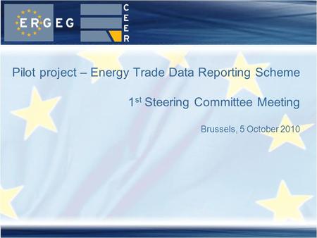 Pilot project – Energy Trade Data Reporting Scheme 1 st Steering Committee Meeting Brussels, 5 October 2010.