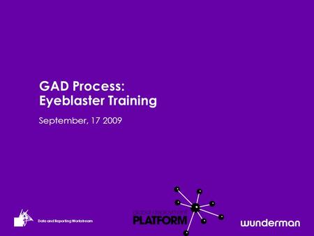 Data and Reporting Workstream September, 17 2009 GAD Process: Eyeblaster Training.