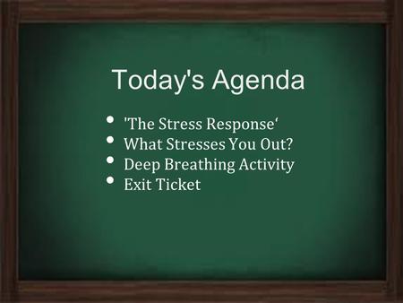 Today's Agenda 'The Stress Response‘ What Stresses You Out? Deep Breathing Activity Exit Ticket.