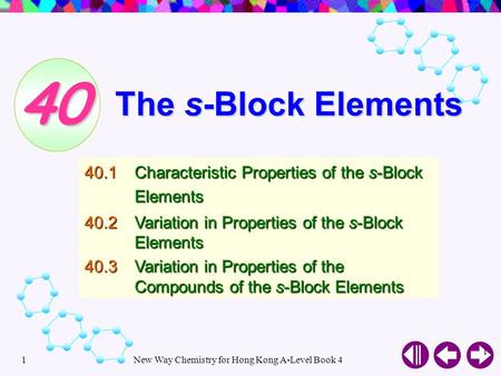 New Way Chemistry for Hong Kong A-Level Book 41 1 The s-Block Elements 40.1Characteristic Properties of the s-Block Elements 40.2Variation in Properties.
