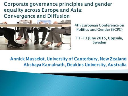 Annick Masselot, University of Canterbury, New Zealand Akshaya Kamalnath, Deakins University, Australia Corporate governance principles and gender equality.