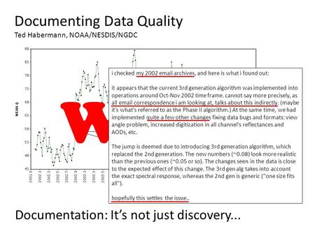 Documenting Data Quality Ted Habermann, NOAA/NESDIS/NGDC Documentation: It’s not just discovery... 50% change in global average Why? i checked my 2002.