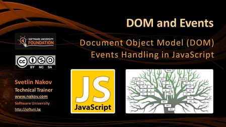 DOM and Events Document Object Model (DOM) Events Handling in JavaScript Svetlin Nakov Technical Trainer  Software University