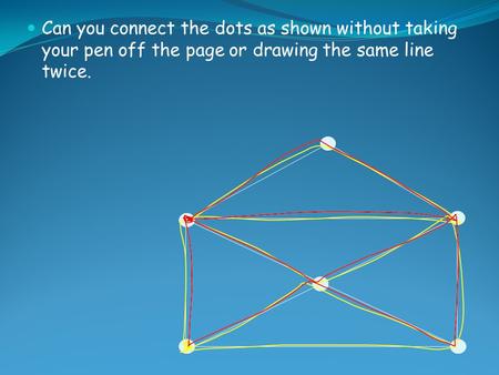 Can you connect the dots as shown without taking your pen off the page or drawing the same line twice.