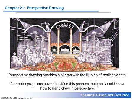 Theatrical Design and Production Chapter 21: Perspective Drawing © 2006 McGraw-Hill. All right reserved. Perspective drawing provides a sketch with the.