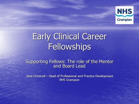 Early Clinical Career Fellowships Supporting Fellows: The role of the Mentor and Board Lead Jane Ormerod – Head of Professional and Practice Development.