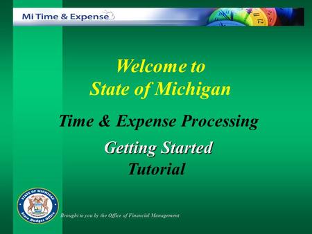 Welcome to State of Michigan Time & Expense Processing Getting Started Getting Started Tutorial Brought to you by the Office of Financial Management.