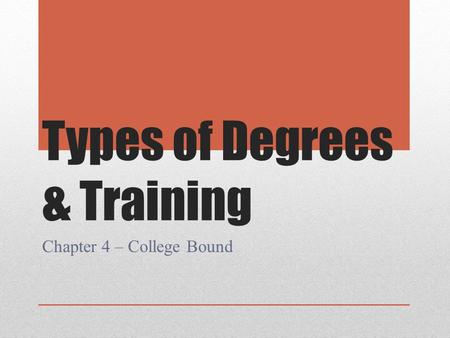 Types of Degrees & Training Chapter 4 – College Bound.