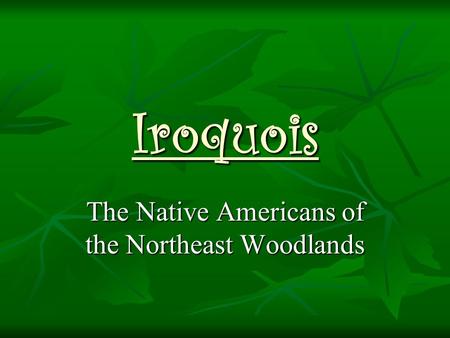 Iroquois The Native Americans of the Northeast Woodlands.