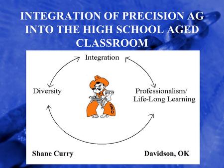 INTEGRATION OF PRECISION AG INTO THE HIGH SCHOOL AGED CLASSROOM Shane CurryDavidson, OK.