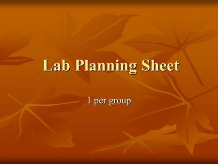 Lab Planning Sheet 1 per group. What your teacher will give you. Goal Time = What time your product MUST be in the oven, or I throw it away Goal Time.