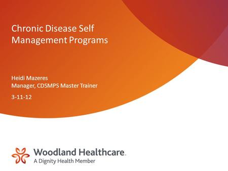 Chronic Disease Self Management Programs Heidi Mazeres Manager, CDSMPS Master Trainer 3-11-12.