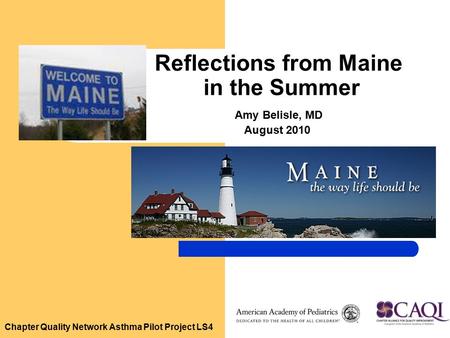 Chapter Quality Network Asthma Pilot Project LS4 Reflections from Maine in the Summer Amy Belisle, MD August 2010.