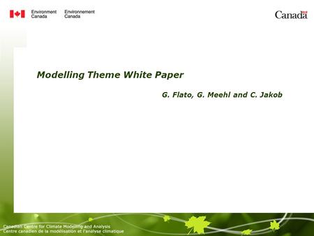 Modelling Theme White Paper G. Flato, G. Meehl and C. Jakob.