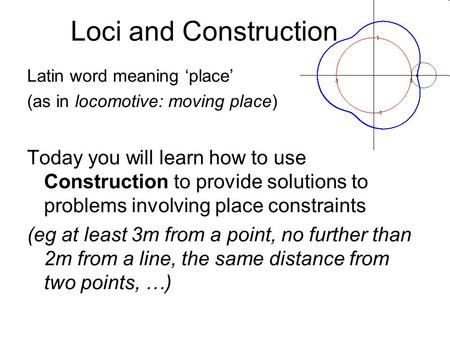 Loci and Construction Latin word meaning ‘place’ (as in locomotive: moving place) Today you will learn how to use Construction to provide solutions to.