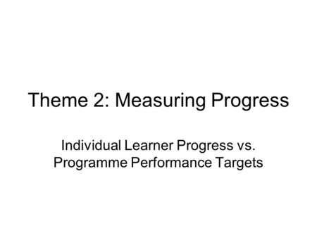 Theme 2: Measuring Progress Individual Learner Progress vs. Programme Performance Targets.