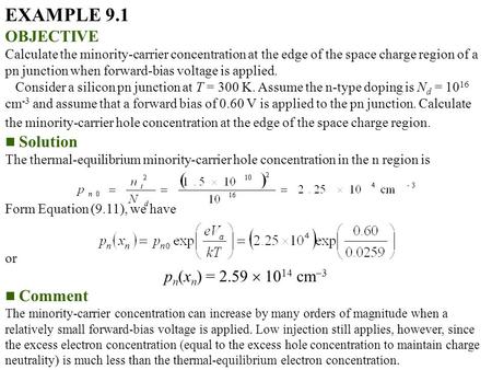 EXAMPLE 9.1 OBJECTIVE pn(xn) = 2.59  1014 cm3