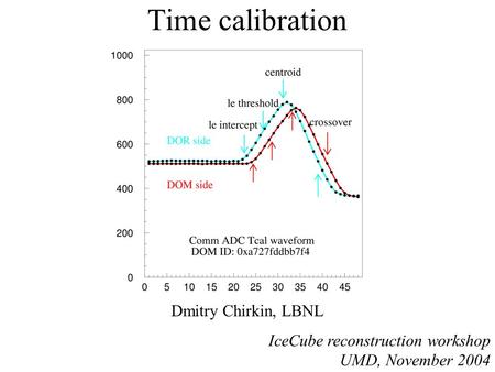 Time calibration IceCube reconstruction workshop UMD, November 2004 Dmitry Chirkin, LBNL.