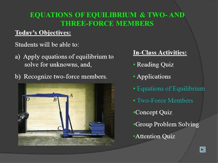 EQUATIONS OF EQUILIBRIUM & TWO- AND THREE-FORCE MEMBERS
