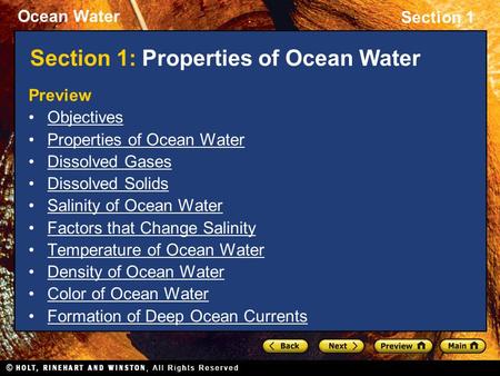 Section 1: Properties of Ocean Water