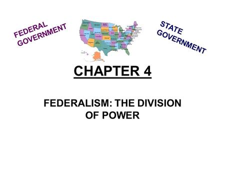 CHAPTER 4 FEDERALISM: THE DIVISION OF POWER STATE GOVERNMENT FEDERAL GOVERNMENT.