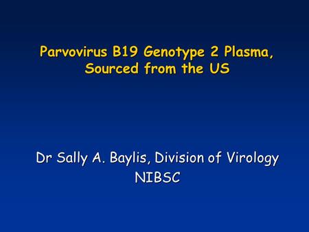 Parvovirus B19 Genotype 2 Plasma, Sourced from the US Dr Sally A. Baylis, Division of Virology NIBSC.