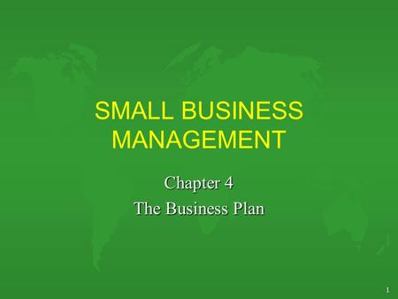 1 SMALL BUSINESS MANAGEMENT Chapter 4 The Business Plan.