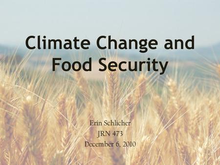 Climate Change and Food Security Erin Schlicher JRN 473 December 6, 2010.