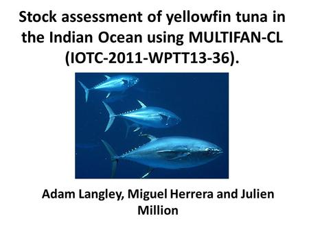 Stock assessment of yellowfin tuna in the Indian Ocean using MULTIFAN-CL (IOTC-2011-WPTT13-36). Adam Langley, Miguel Herrera and Julien Million.