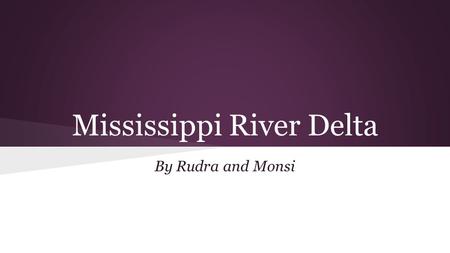 Mississippi River Delta By Rudra and Monsi. Physical Geography ● Location-The Mississippi River Delta region is a 3-million-acre area of land that stretches.