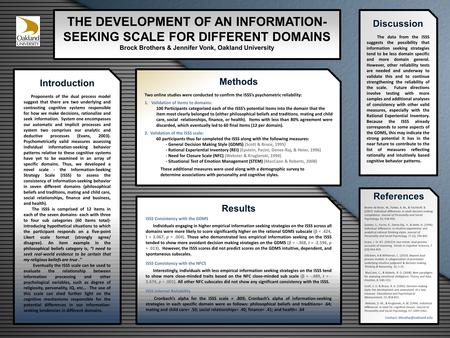 THE DEVELOPMENT OF AN INFORMATION- SEEKING SCALE FOR DIFFERENT DOMAINS Brock Brothers & Jennifer Vonk, Oakland University Introduction Proponents of the.