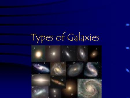 Types of Galaxies. What is a galaxy? A giant cluster of stars, gases,and dust held together by gravity. Contains hundreds of billions of stars Three shape.